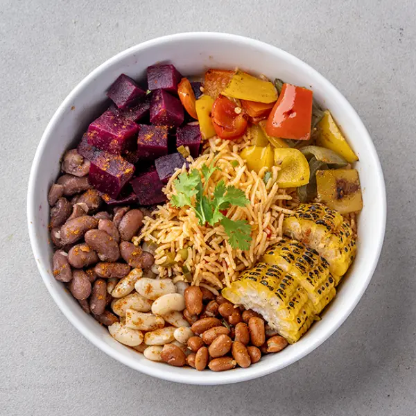 Mexican Bean Bowl with Corn on the Cob & Vegetable Mexican Rice